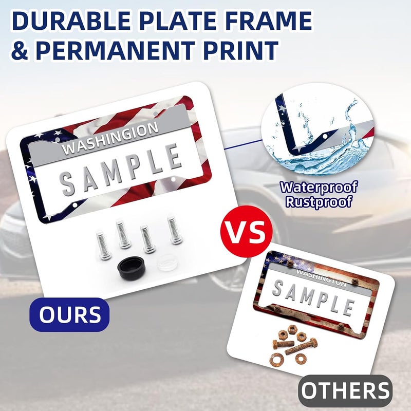 LIN KANG American Flag License Plate Frame Holder - 2 Pack Universal Aluminum Matte Stripe US Flag Gloss Patriotic Car Plate Frame Covers with Free Screws Fasteners Caps - Image 4